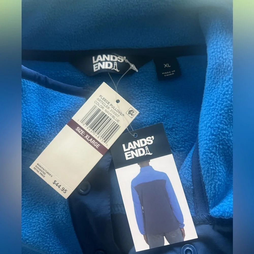 Lands' End Men’s Heritage Fleece Snap Neck Pullover Two Tone navy/Royal